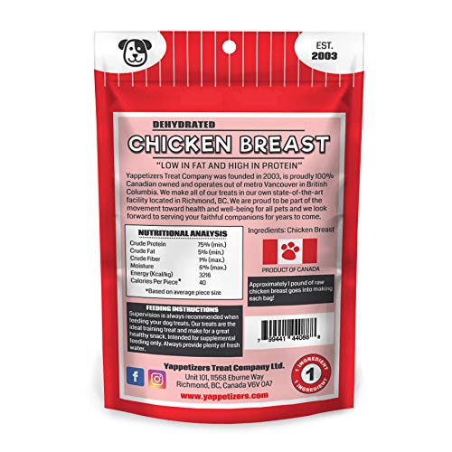Yappetizers Treat Company 100% Chicken Breast Dog Treat | Hand Made In Canada Since 2003 - Equal To 1 Pound Of Raw Chicken Breast (Medium | 85 Grams | 3Oz). #TOP1