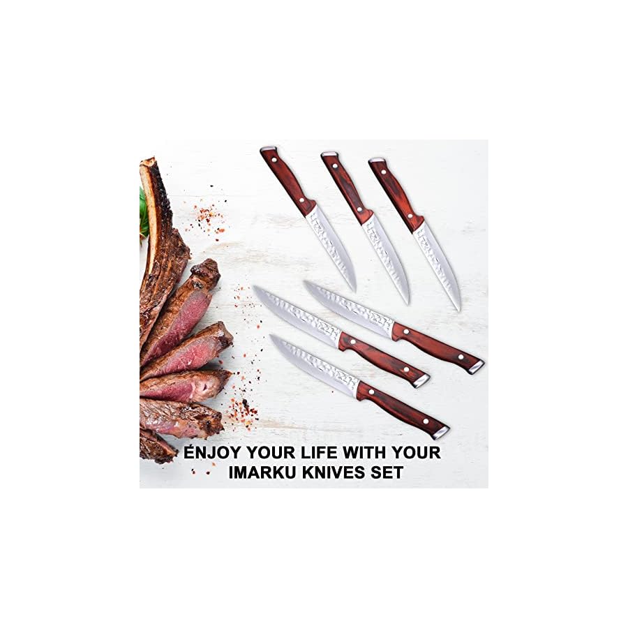 imarku 16-Piece Knife Set with Block, Kitchen Knife Set, Professional German Stainless Steel Knife Set with 6 Steak Knives and Knife Sharpener, Unique Design, Gifts for Women and Men