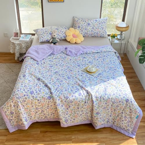 DOTBUY-SHOP 100prozent Baumwolle Bettüberwurf Steppdecke Tagesdecke Leichte Doppelseitig Tagesdecken mit Präge Wohndecke aus Gesteppt Bettdecke für Einzelbett Doppelbett (Lavendel-Lila,150x200cm)
