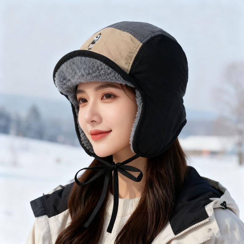 Autumn and Winter Lei Feng hat Warm Cold Color Matching Embroidery Versatile Ear Protector Flying hat