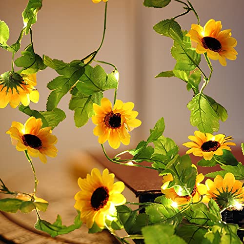 Sonnenblume Lichterkette, Außen/Innen LED Warmweiß Beleuchtung Strassenlicht,20 LEDs Hängenden Künstliche Girlande Lichterketten für Haus Schlafzimmer Garten Hof Balkon Party Hochzeits Dekoration Cover