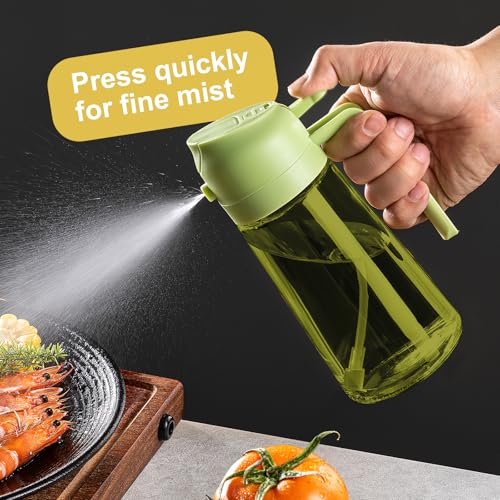 Image of CXINYI - 16oz /470ml Olive Oil Dispenser for Kitchen with Stickers - 2 in 1 Olive Oil Sprayer for Cooking, Air Fryer, and Salad, Green (Light-Proof Kitchen Gadget)