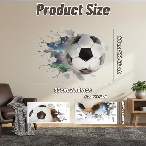 3D Fußball Wandtattoo,Fussball Wandsticker Kinderzimmer,Durchbruch Wandaufkleber für Jungen,Fußball Wandstikcer für Schlafzimmer Wohnzimmer Wanddeko