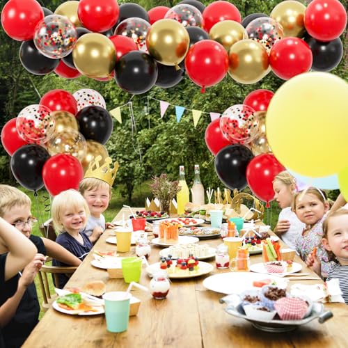 Image of 100pcs Black Gold Red Balloons, 12inch Red Black and Metallic Gold Confetti Balloons for Birthday, Anniversary, Casino Night, Graduation, Hollywood Movie Night Party Decorations