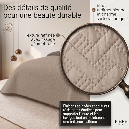 FIBRE EST. 1976 - Couvre Lit 2 Personnes 240x260 de Printemps en Microfibre Douce pour la Peau, Boutis Couvre Lit Respirant et Thermorégulateur, Dessus de Lits et Couvre-Lits – vue 4