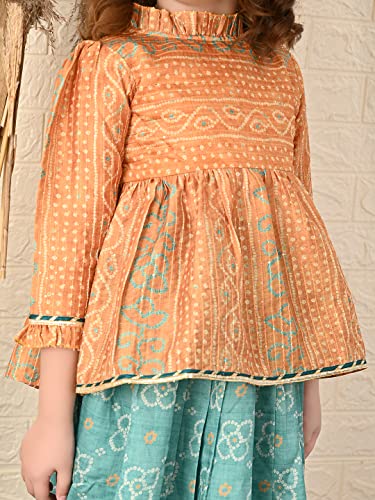 Image of LILPICKS Girls Bandhani Printed Peplum Choli with Lehenga Set (Yellow Blue)