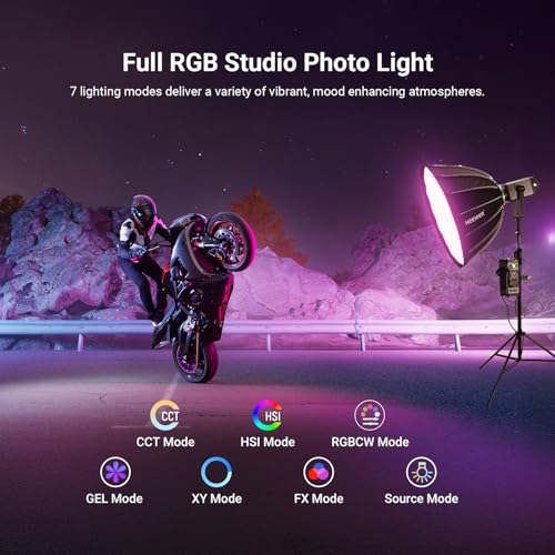 Image of NEEWER 600W RGB Studio Video Light with 2.4G /APP /DMX Control, 56,000lux /1m CRI95+ COB LED Continuous Output Lighting, 2500K-7500K PWM Dimming 17 Scenes Bowens Spotlight for TV News Filmmaking, AS600C
