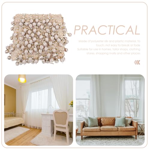 Bordure perlée beige en polyester pour rideaux et DIY
