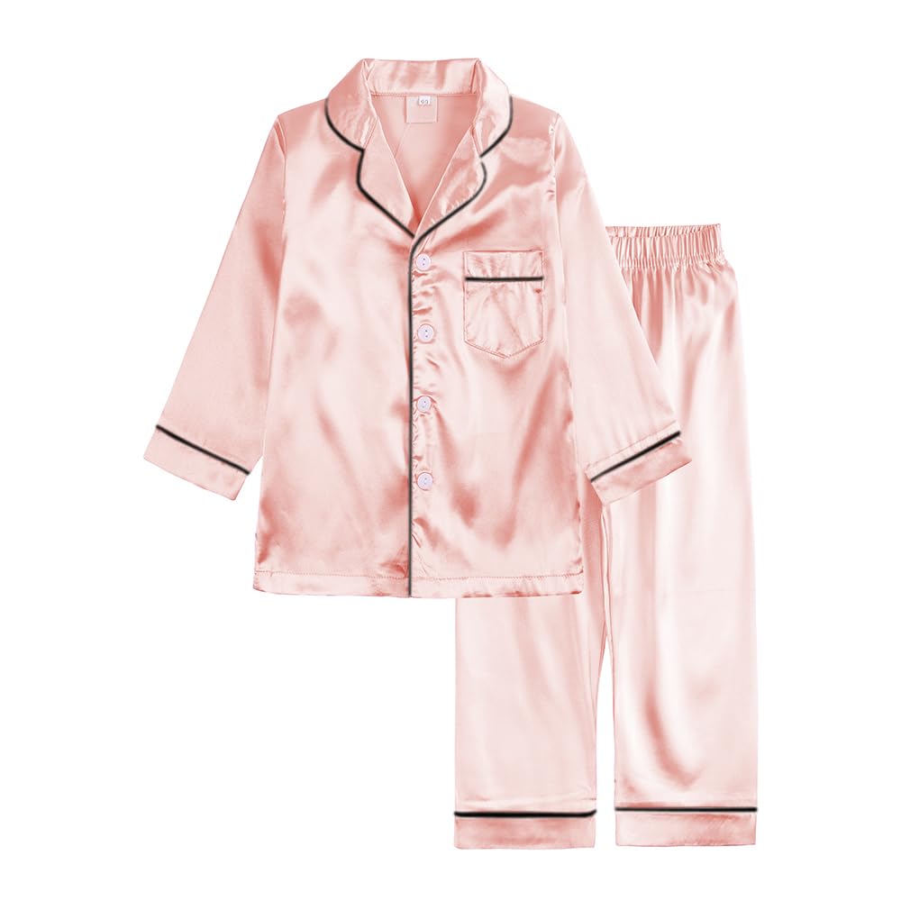 Verve Jelly Conjunto de Pijama de Seda Satinada para bebé y niña Camisa de Manga Larga con Botones Tops Pantalones Pijamas de 2 Piezas para niños