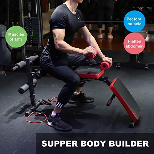 U'King Adjustable Sit-ups Bench - Foldable Workout AB Bench for Home Gym, Incline/Decline Perfect for Bench Press,Weight, Leg Lifts, Full Body Fitness red