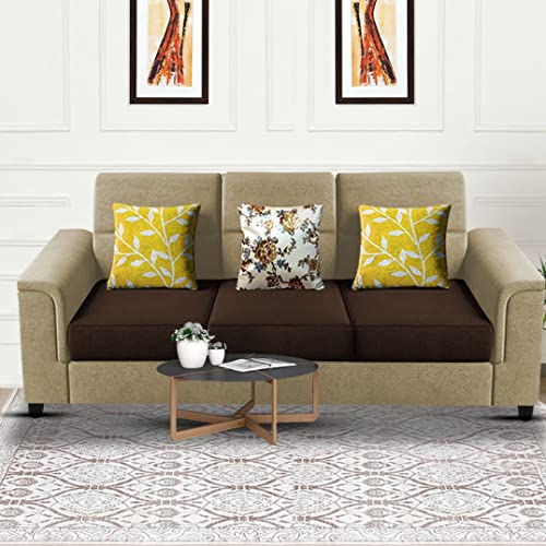 Image of Casaliving Nancy 3 Seater Sofa Set for Living Room | Colour - Cream Brown