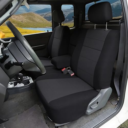 Fioqe Front 60/40 Bench Seat Covers for Toyota Tacoma 1995 1996 1997 1998 1999 2000 - Water-Resistant Polyester Protectors with Headrest & Console Covers, Easy to Clean-Black