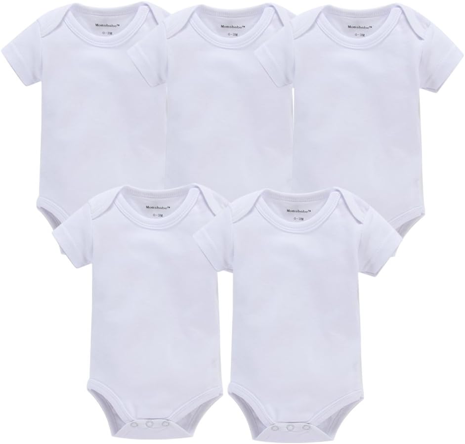 Momsbabe Baby Bodysuits Newborn Clothes Body Bebe Short Sleeve White Summer Brand New Infant Jumpsuit Girl 5PCS Next Baby Clothes(9-12M)
