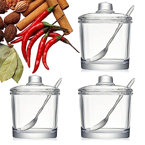 MINGZE 185ml transparente Zuckerschale (3-teilig) mit transparentem Deckel und Löffel, geeignet für Haushalte und Küchen