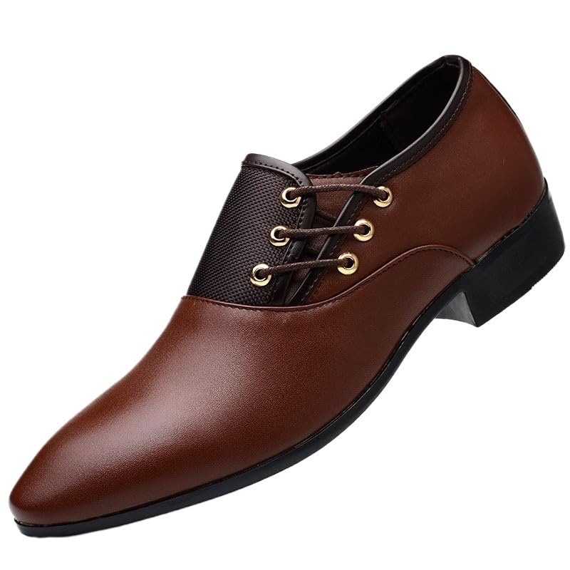 Men's Oxford Shoes Faux Leather Evening Plain Toe Prom Wedding Anti-Slip Rubber Sole Slip Resistant Block Heel Casual Shoe Vintage Lace Up(Brown,8.5)