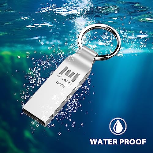 MOSDART Waterproof 128GB USB2.0 Flash Drive, exFAT Metal Memory Stick with Keychain, for System Back, Data Storage, Silver - Image 4