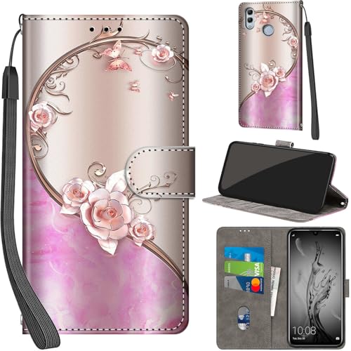 PHINIENLAND Coque pour Huawei P Smart 2019 Cover [Housse en Cuir PU Premium] [Etui à Rabat] [Pochette de Portefeuille], Étui de Protection pour Honor 10 Lite,Rose