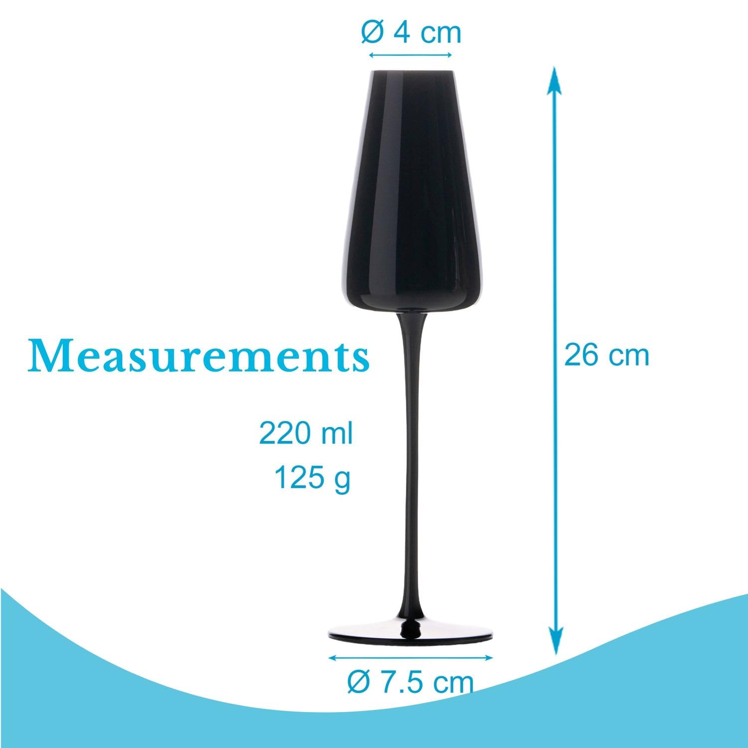 INTIRILIFE 6x Champagner Glas mit modernen Design in Schwarz- 220 ml Füllmenge - Sekt Prosecco Glas Spülmaschinenfest Kristallglas stoßfest