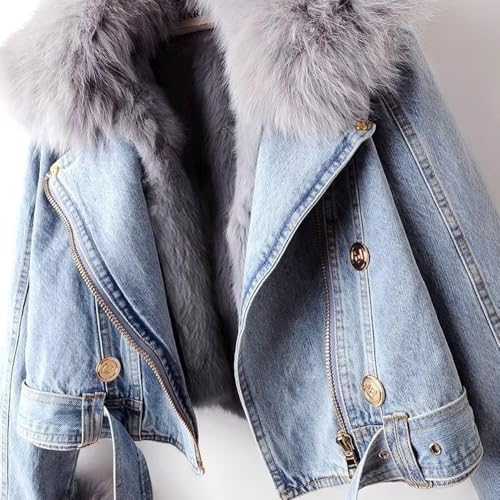 yoeasy Women Denim Jacket Removable Faux Fur Lined Thicken Shaggy Short Parka Coat Warm Winter Jean Jacket3