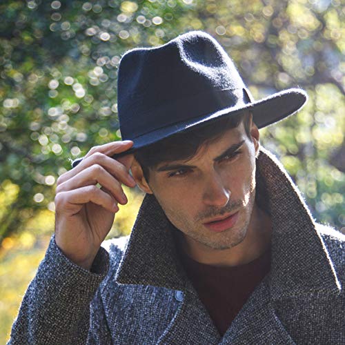 Lanzom Women Men Retro Style Wide Brim Panama Hat Belt Buckle Wool Fedora Hat (A-Rose,Large) #TOP4