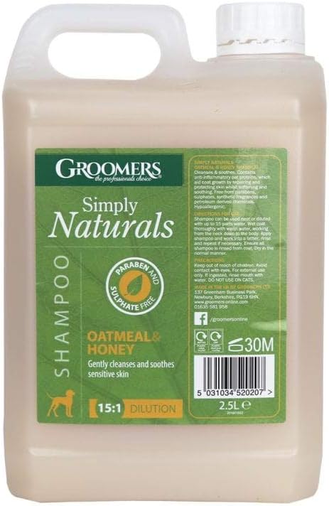 Oatmeal and Honey Dog Shampoo 2.5L - Simply Naturals Paraben and Sulphate Free Dog Grooming Cleanser for Sensitive Skin