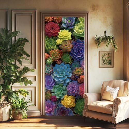 arricraft 2 adesivi per porta 31,5 X78,7 adesivi da parete 3D motivo piante grasse per porta in PVC rimovibile decorazione per camera da letto soggiorno casa