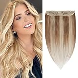 3/4 Full Head Clip in Human Hair Extension Real Remy Hair Natural Soft 1 piece 5 Clips 22''Long 55g Light Brown Mixed Bleach Blonde #12/#613