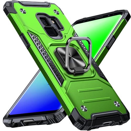 Anqrp Heavy Duty Case for Samsung Galaxy S9 Case with Enhanced Ring Holder Grip Stand, Military Grade Shockproof Rugged Drop Protective Silicone Hard Samsung S9 Phone Case Cover,Grass Green