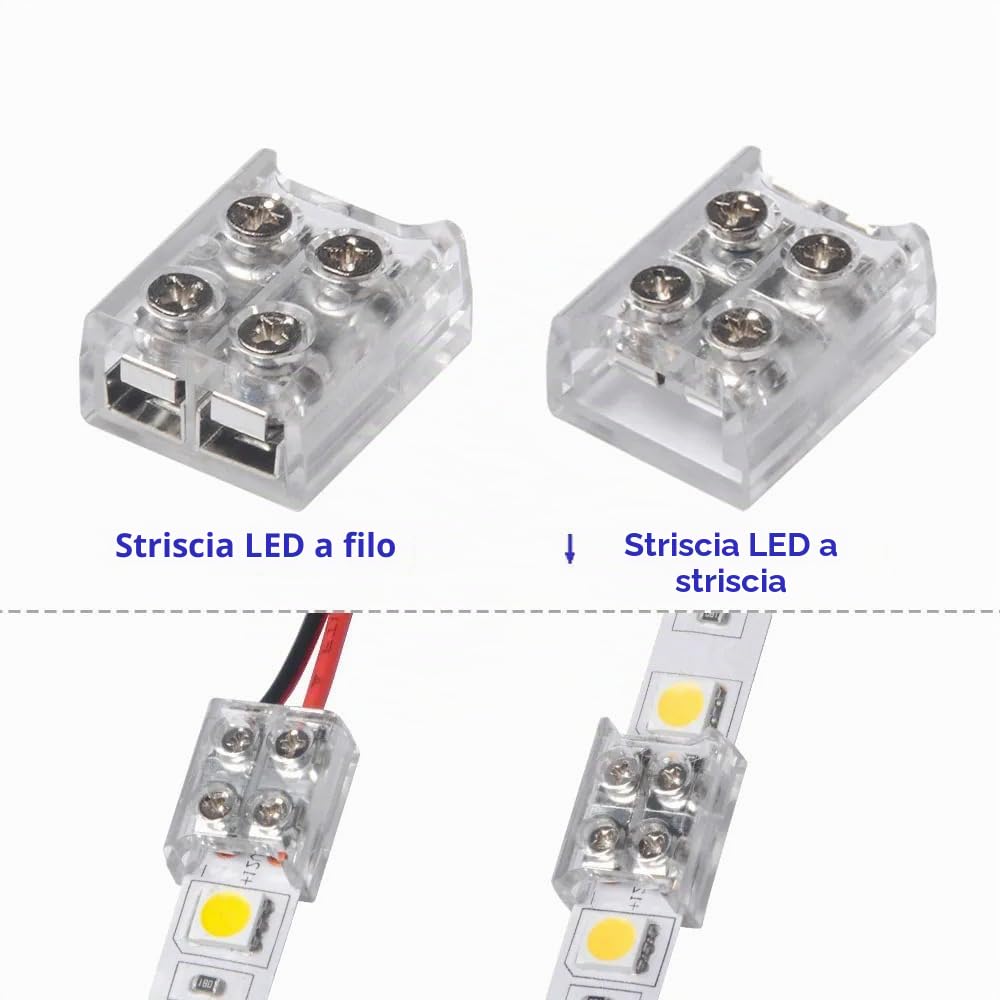 Connettori per Strisce LED 8mm a 2 Poli, Senza Saldatura per LED 5050 3528 Monocolore, Collegamento Rapido a Filo Con Cacciavite