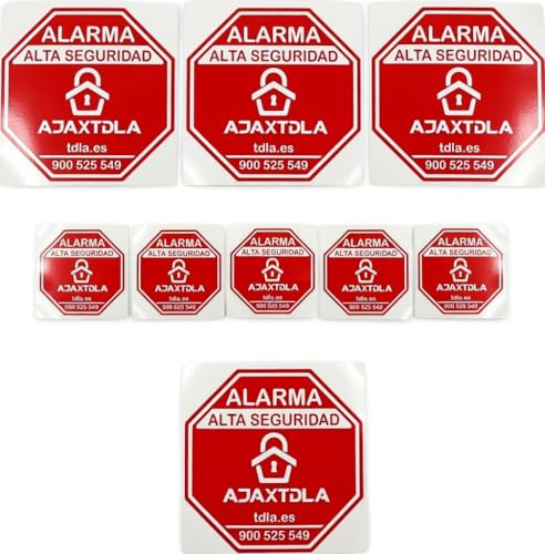 9 Disuasorios ORIGINALES Alarma | Para cristal o exterior | Auténtico Tdla. | Adhesivos resistente agua. | Local, piso casa o Autocaravana | ROJO | 7 y 3,5CM   Cartel Videovigilancia seguridad aviso