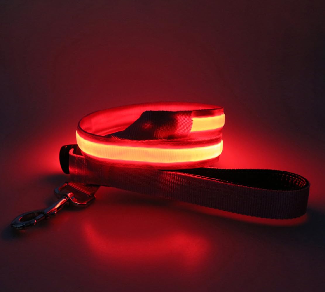 Luminoso Correa de Perro con Luz 1.2m Correas para Mascotas Recargable Visibilidad LED Correa para Perros Caminata Nocturna (Rojo)