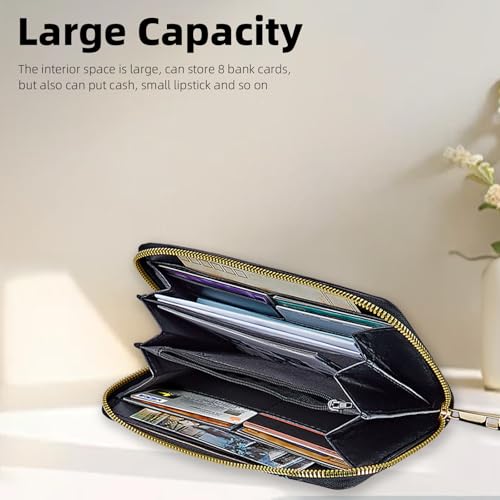 Womens Wallet, RFID Blocking Credit Card Wallets, PU Leather Card Holder Organizer Multiple Card Slots with Zipper Coin Pocket and Wristlet Ladies Girls,Red Roses on Glass4