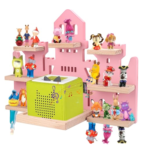 Image of Tonie Shelf for Tonies Box Set - Tonie Storage for Tonie Box & Tonies Figures & Charging Station, Magnetic Wooden Floating Shelf for Toniebox & 15-33 Tonies Characters, Wall Mounted Rack,Castle Shape