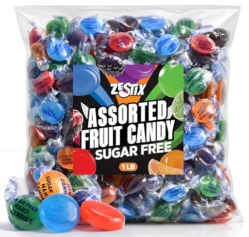 Sugar Free Assorted Fruit Hard Candy, 1 lb. Bag – Individually Wrapped Sugarless Fruit Flavored Candy Mix, Assorted Hard Candy for Candy Bowls, Office Snacks & Sharing