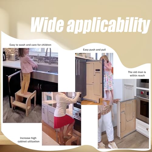Escalera de cocina de madera plegable con 3 escalones estables para el hogar 8