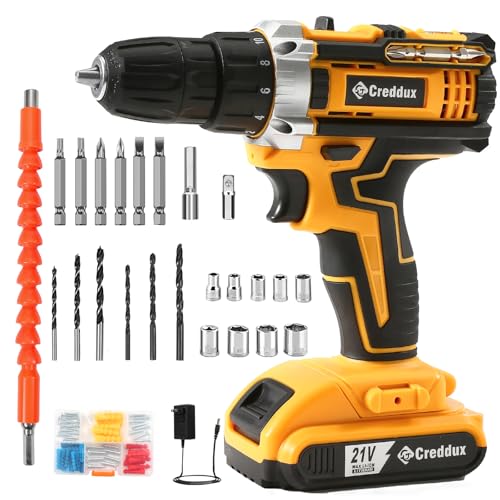 Image of Cordless Drill Set 21v Power Drill Cordless With Battery & Charger, 84pcs Accessories Electric Drills Variable Speed, 3 /8 inch Keyless Chuck, Built-In Level and 2 Driver orange kit
