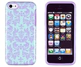 DandyCase 2in1 Hybrid High Impact Hard Sea Green Flower Pattern + Purple Silicone Case Cover For Apple iPhone 5C + DandyCase Screen Cleaner