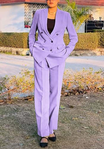 HuiSiFang Women's Business Casual Suits 2 Piece Dressy Blazer and Loose Straight Leg Pants Set4