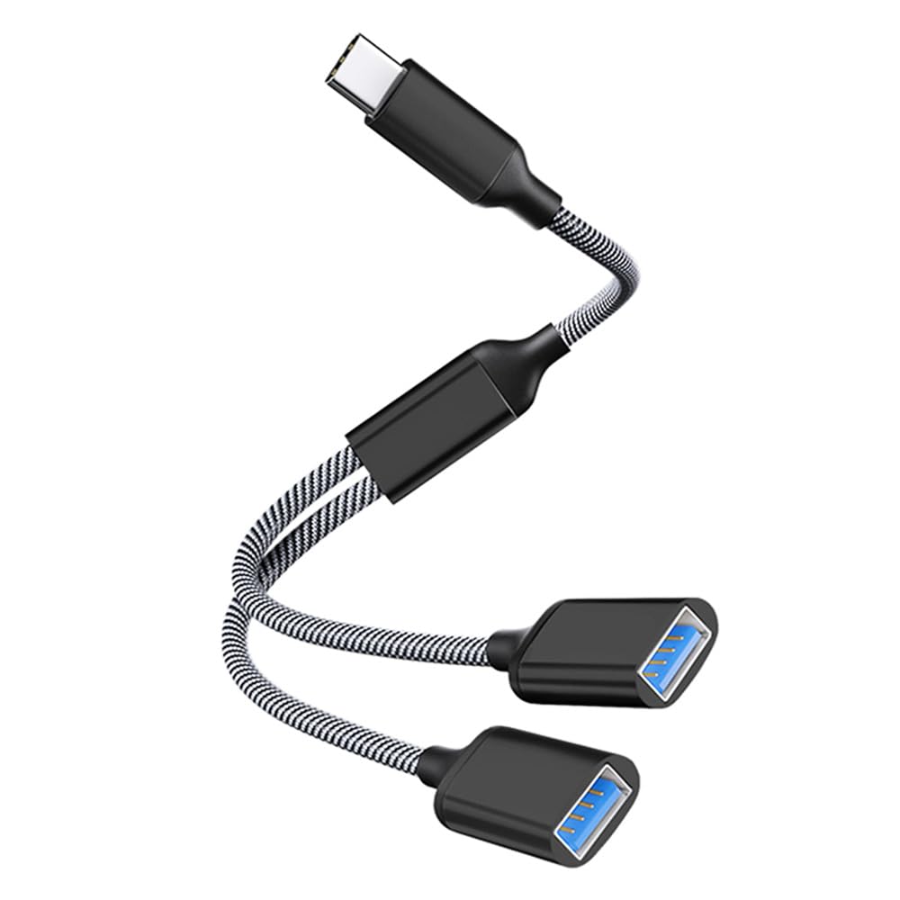 USB C Male to Dual USB Female Adapter, USB C to USB Splitter, Type C to USB A OTG Adapter, Dual USB Port Hub, Compatible with iPhone 15 Max, MacBook, iPad Air, Surface, Xbox One, PS5, Black