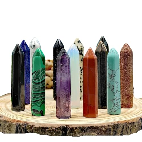 Crystal Tower Point Wand Obelisk 6 Faceted Crystals Point Chakra Stone Kit Home Decor Reiki Healing Gift (Malachite)