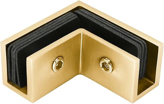 Square 90 Degree Brass Glass to Glass Clamp Sleeve Over Shower Door Glass Clamp for 5/16" to 1/2" 8 to 12 mm Glass Thickness Satin Golden Finish CC101290SG