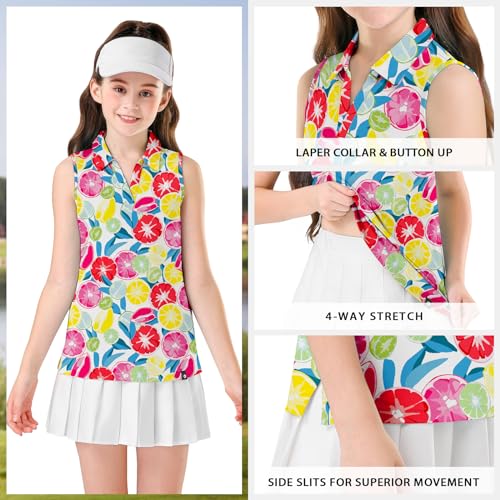 Image of Soneven Girls Sleeveless Polo Shirts Button UP Golf Tennis T-Shirts with Collared Quick Dry Tank Tops for 4-14 Years