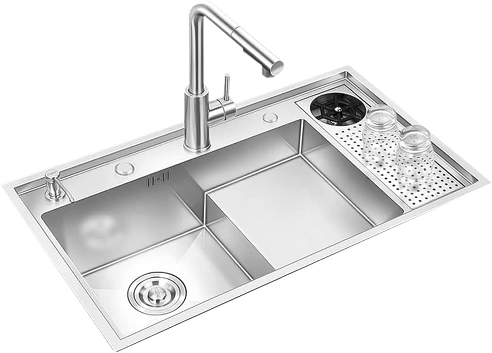 Fregadero de Cocina Plateado con arandela para Tazas, Perilla de Drenaje, Bandeja móvil y Kits de instalación, Fregadero Individual de Acero Inoxidable 304 de 8,2" de Profundidad, Fregadero