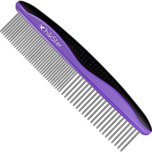 Hikster Dog Comb for Grooming Pet Comb with Stainless Steel Rounded Teeth Rubber Handle for Large Medium & Small Cat Comb Removes Knots & Tangled Hair