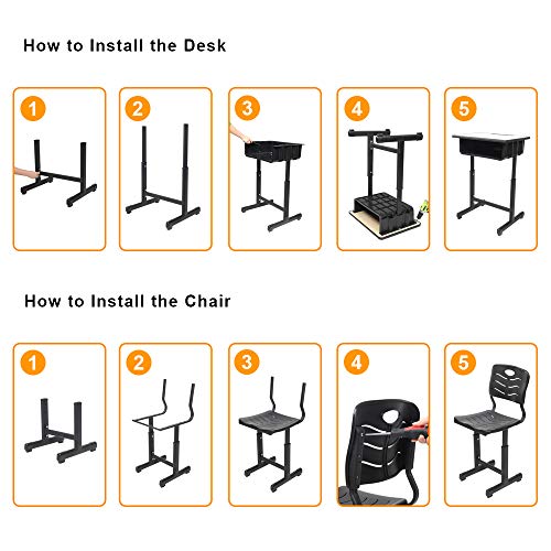 Showmaven Student Desk And Chair Combo, Height Adjustable Children's Desk And Chair Workstation With Drawer, Pencil Grooves And Hanging Hooks For Home, School And Training (Black&White) #TOP3