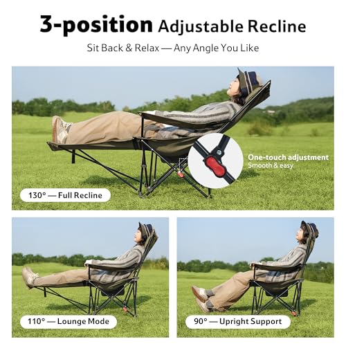 Silla reclinable ajustable Naturehike Seastar 002 con reposapiés, plegable para camping, portátil con bolsa de transporte, portavasos y bolsillo lateral, color verde, soporta 330 lbs miniatura 3