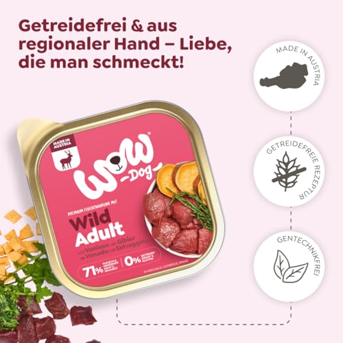 WOW Dog Hunde-Nassfutter mit Wild | Enthält Vitamine und Mineralien, ohne Getreide und Zucker | 150 g / 22er Pack