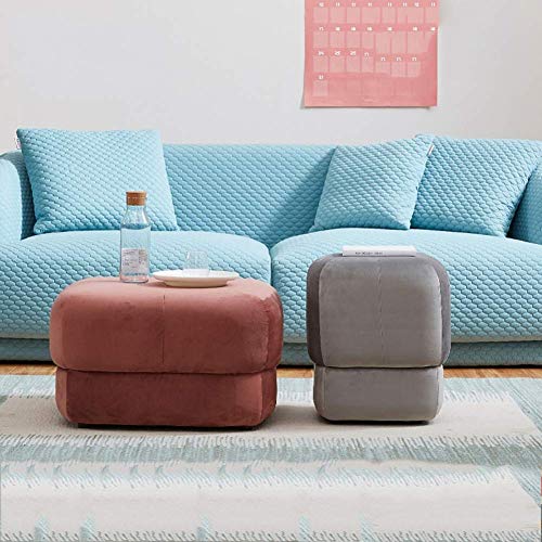 Tabouret rond ottoman en velours assise rembourrée et table basse d'appoint - 3