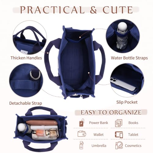 Image of VASCHY Canvas Tote bag, Casual Reusable Work Totes for Women Teachers with Zippers Pockets Crossbody Shoulder Bag Purse