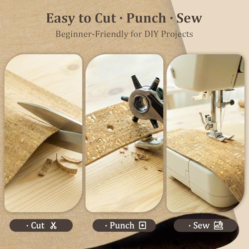 Image of SorenCut Cork Fabric by The Yard for Sewing: Natural Cork and Gold Embellished Craft Fabric Sheet,Glitter Fabric Roll 12.5 * 52 Inch for Earrings and Other HandCrafts DIY Projects